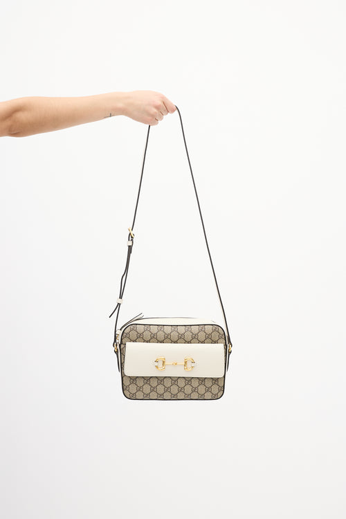 Gucci White Leather & Beige Monogram Crossbody Bag