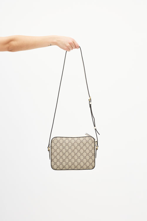 Gucci White Leather & Beige Monogram Crossbody Bag