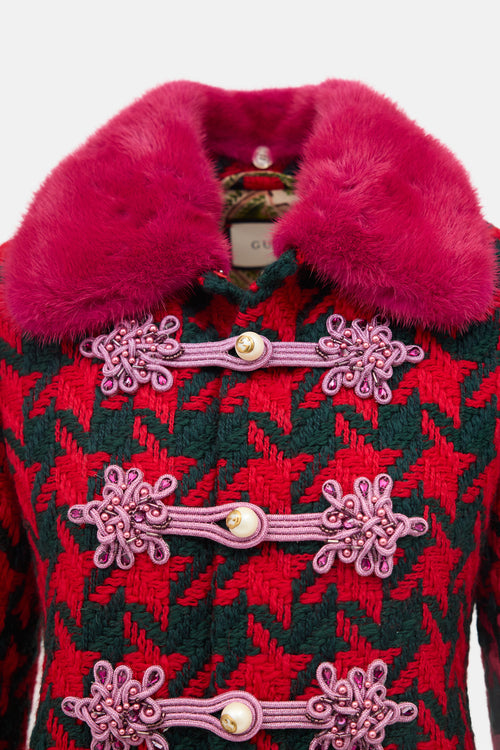 Gucci FW 2017 Houndstooth & Fur Jacket