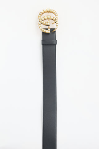 Gucci Leather Pearl Embellished GG Marmont Belt