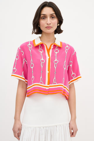 Gucci Pink & Multi Silk Striped Print Shirt