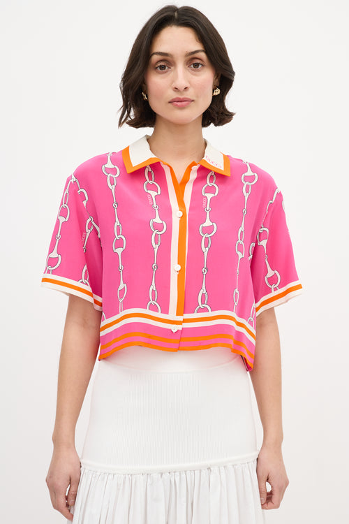 Gucci Pink & Multi Silk Striped Print Shirt