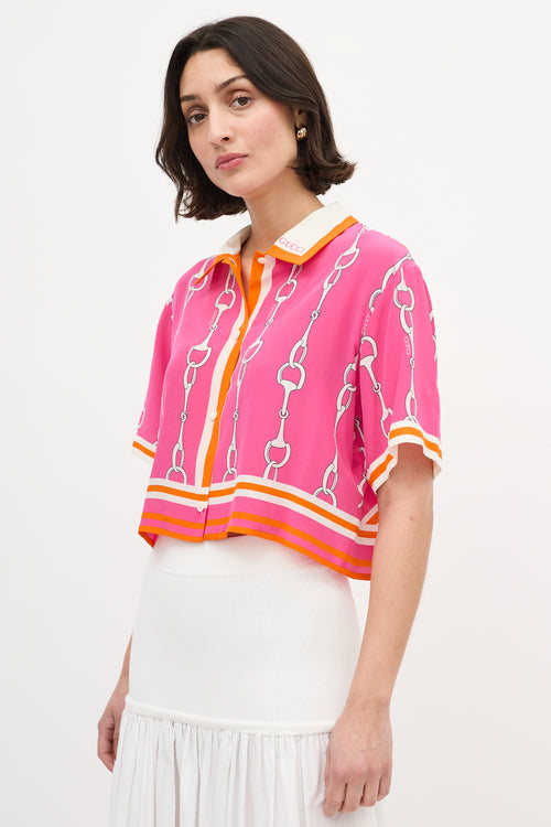 Gucci Pink & Multi Silk Striped Print Shirt