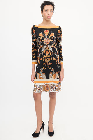 Gucci Black & Orange Seashell Printed Dress