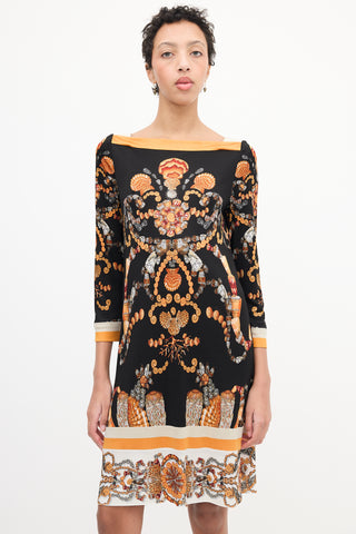 Gucci Black & Orange Seashell Printed Dress