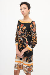 Gucci Black & Orange Seashell Printed Dress