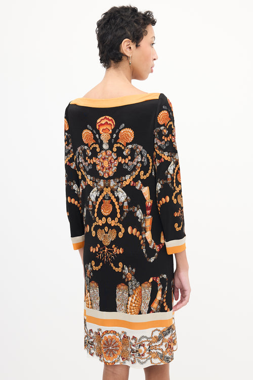 Gucci Black & Orange Seashell Printed Dress