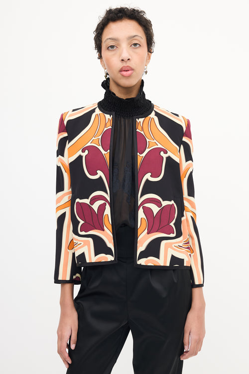 Gucci Black & Multi Silk Floral Blazer