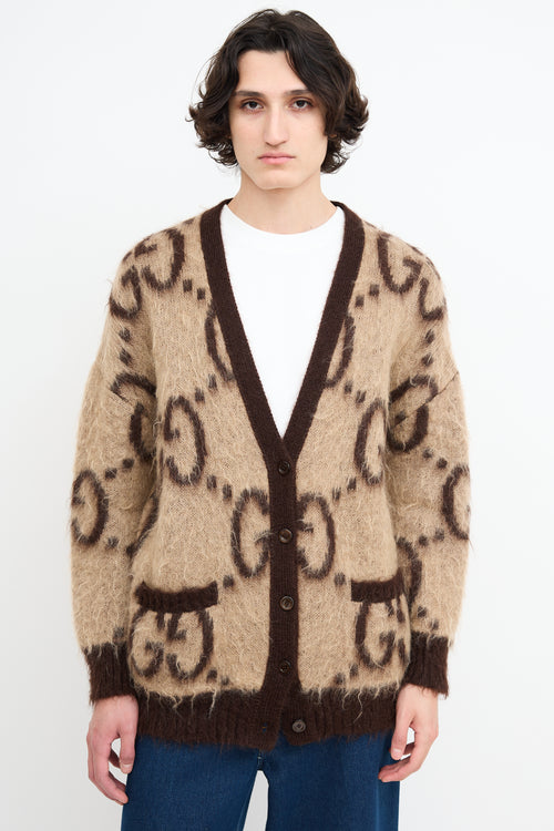 Gucci Brown Mohair Reversible Monogram Cardigan