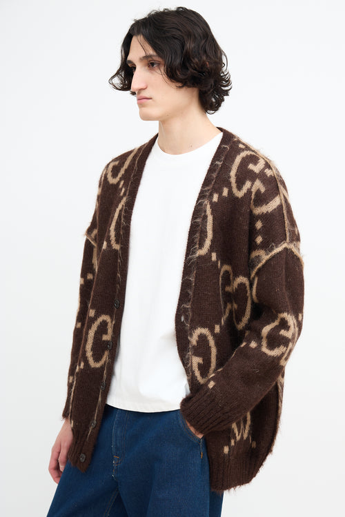 Gucci Brown Mohair Reversible Monogram Cardigan