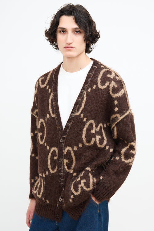 Gucci Brown Mohair Reversible Monogram Cardigan