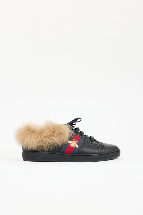 Gucci Leather & Shearling Ace Bee Sneaker
