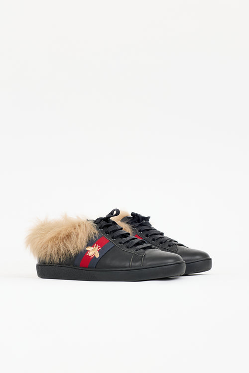 Gucci Leather & Shearling Ace Bee Sneaker