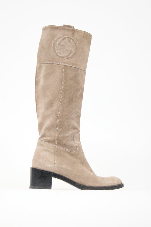 Gucci Suede GG Knee High Boot