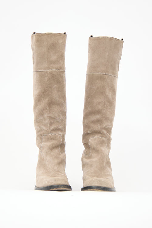 Gucci Suede GG Knee High Boot