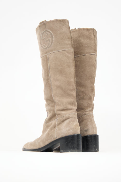 Gucci Suede GG Knee High Boot