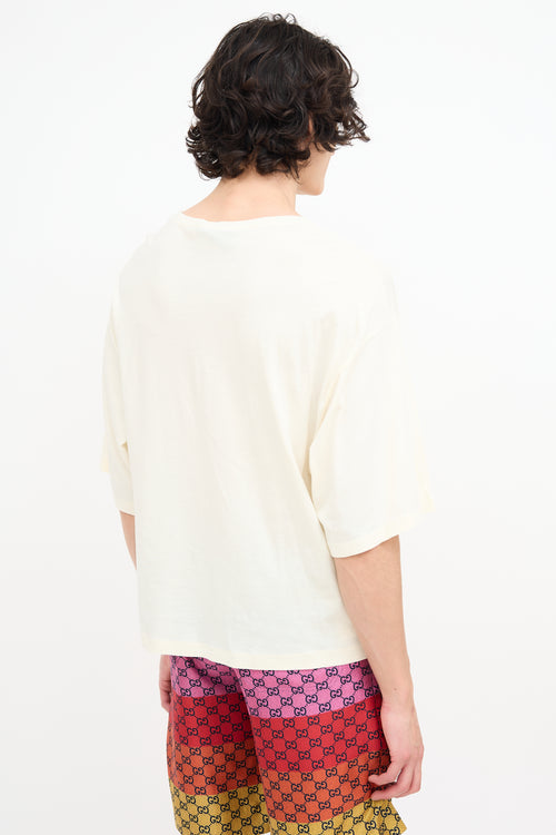 Gucci Cream & Multi Logo Oversized Cropped T-Shirt