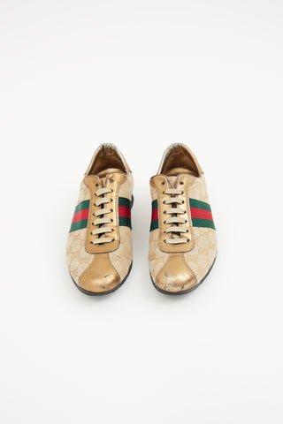 Gucci Beige & Bronze Web Sneaker