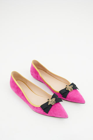 Gucci Pink & Gold Embellishment Pointed Flat