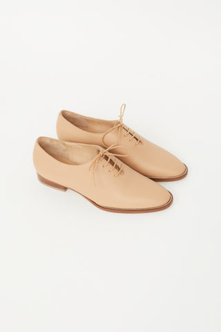 Beige Matte Leather Lace Up Oxford