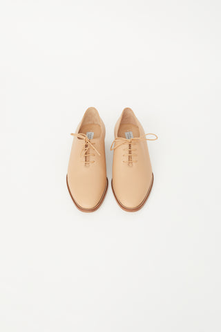 Beige Matte Leather Lace Up Oxford