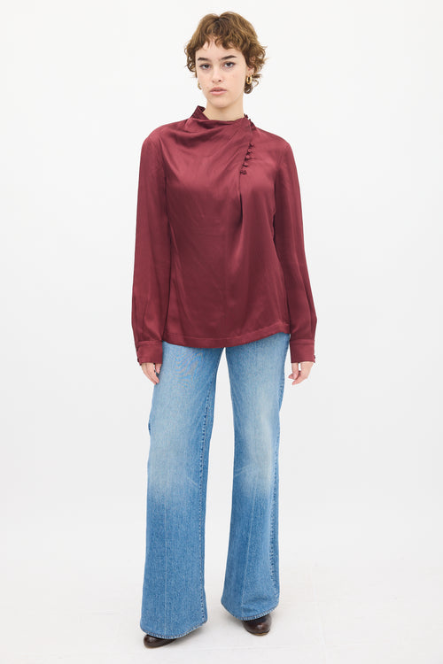 Gabriela Hearst Burgundy Silk Asymmetrical Top