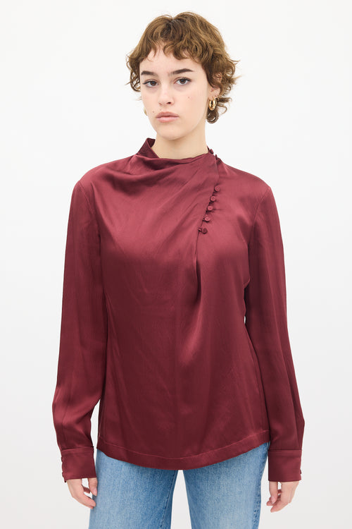 Gabriela Hearst Burgundy Silk Asymmetrical Top