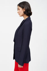 Gabriela Hearst Navy Ribbed Single Button Blazer