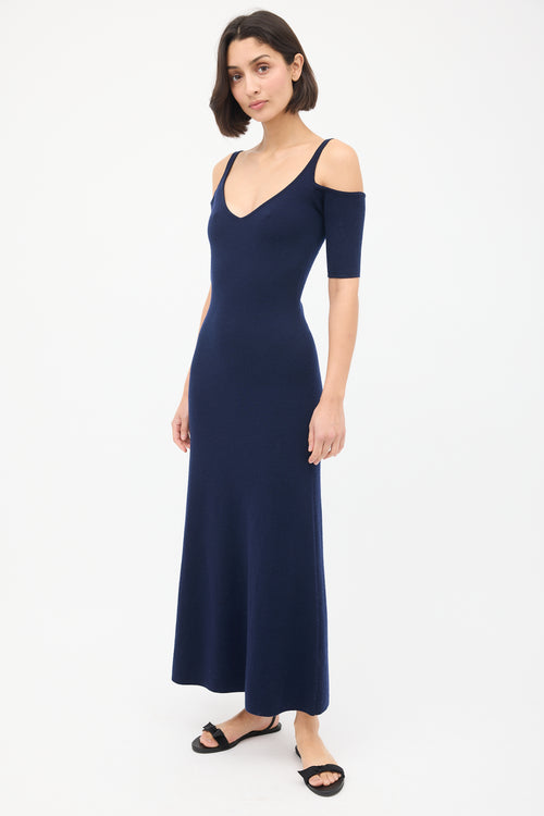 Gabriela Hearst Navy Wool & Cashemere Cold Shoulder Midi Dress