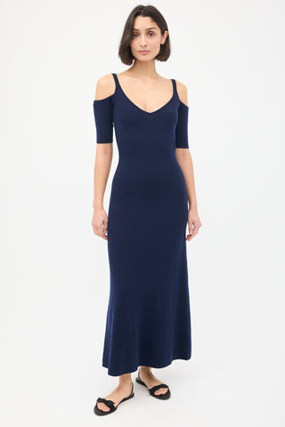 Gabriela Hearst Navy Wool & Cashemere Cold Shoulder Midi Dress