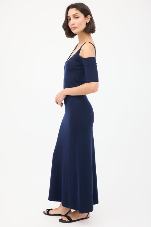 Gabriela Hearst Navy Wool & Cashemere Cold Shoulder Midi Dress