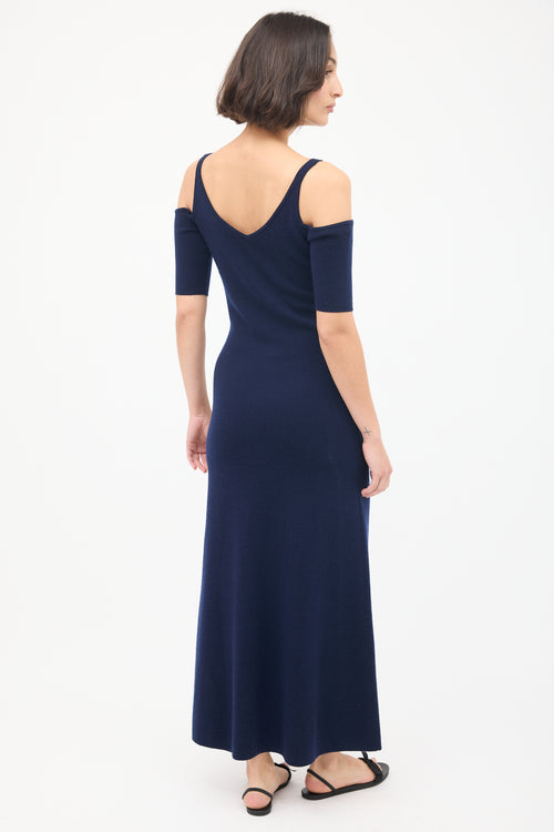 Gabriela Hearst Navy Wool & Cashemere Cold Shoulder Midi Dress