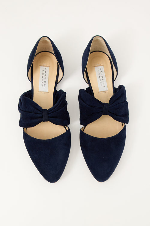 Gabriela Hearst Navy Suede D'Orsay Minerva Flat