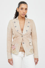 Galliano Beige & Multicolour Suede Embroidered Blazer