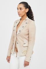 Galliano Beige & Multicolour Suede Embroidered Blazer