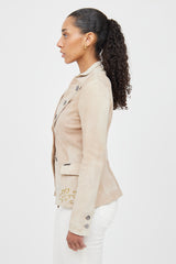 Galliano Beige & Multicolour Suede Embroidered Blazer