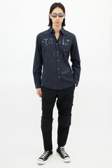 Galliano Black Newspaper Print Logo Shirt