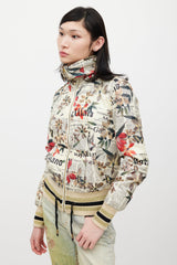 Galliano Cream & Multicolour Floral Newsprint Bomber Jacket
