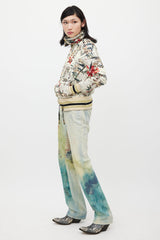 Galliano Cream & Multicolour Floral Newsprint Bomber Jacket