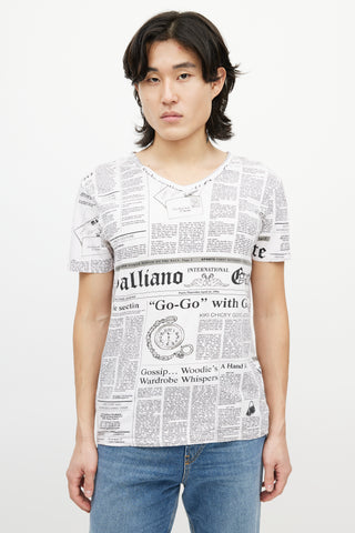Galliano Pink & Black News Print T-Shirt