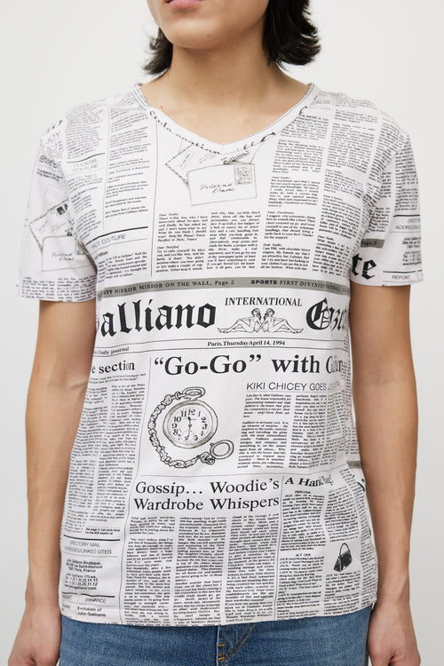 Galliano Pink & Black News Print T-Shirt