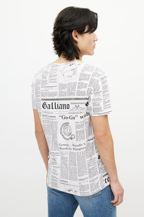 Galliano Pink & Black News Print T-Shirt