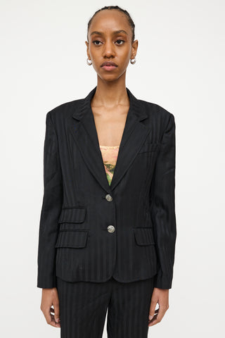 John Galliano Black Wool Striped Suit