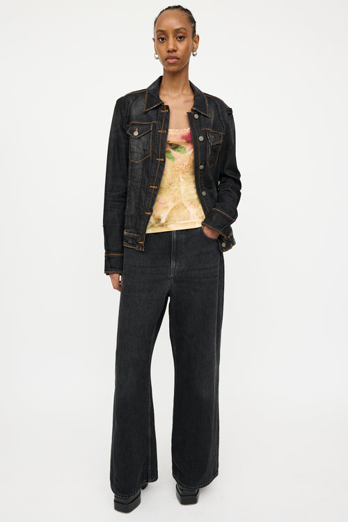John Galliano Black Embroidered Logo Denim Jacket