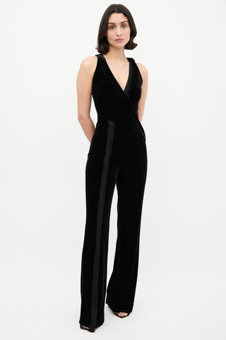 Galvan Black Velvet & Fringe Surplice Jumpsuit