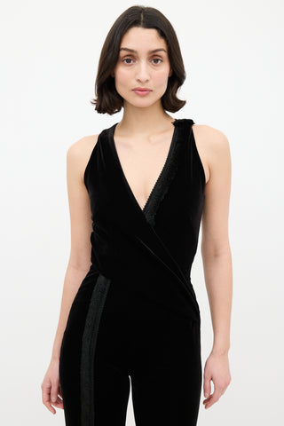 Galvan Black Velvet & Fringe Surplice Jumpsuit