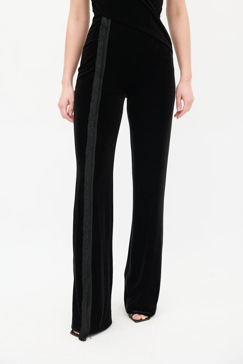 Galvan Black Velvet & Fringe Surplice Jumpsuit