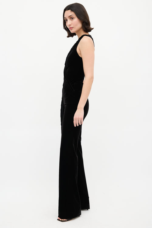 Galvan Black Velvet & Fringe Surplice Jumpsuit