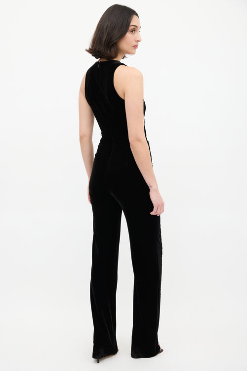 Galvan Black Velvet & Fringe Surplice Jumpsuit