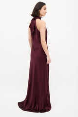 Galvan Burgundy Satin Sienna Tie Neck Dress